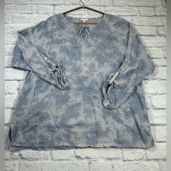J. Jill -Pure Jill Blue/Gray Tie Dye Tunic Top with 3/4 Length Sleeves. Size XL. - Picture 3 of 7